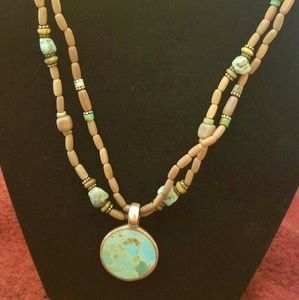 Turquoise and sterling beaded necklace